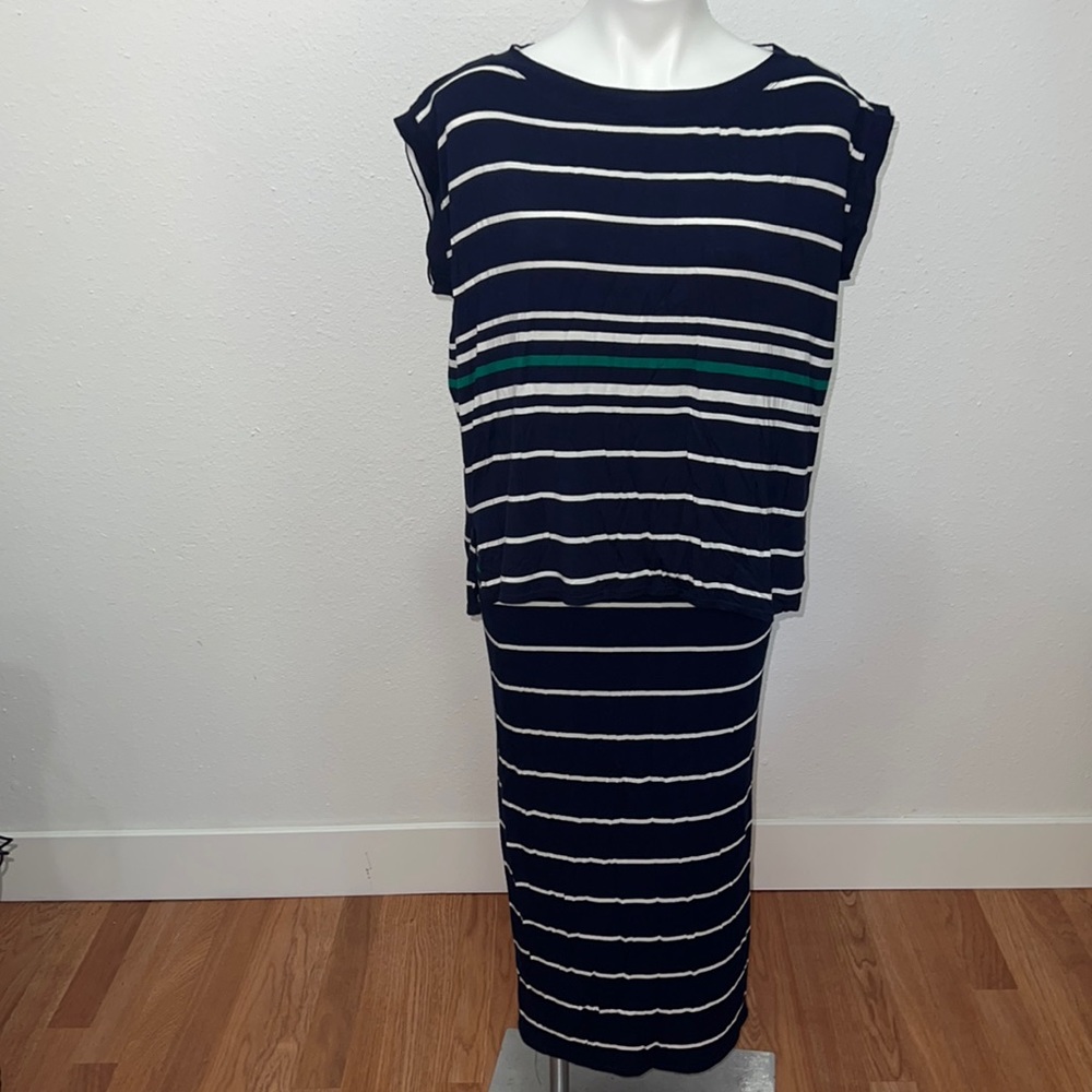 Max Studio (2) Piece Maxi Skirt Shirt Striped Set Sz S